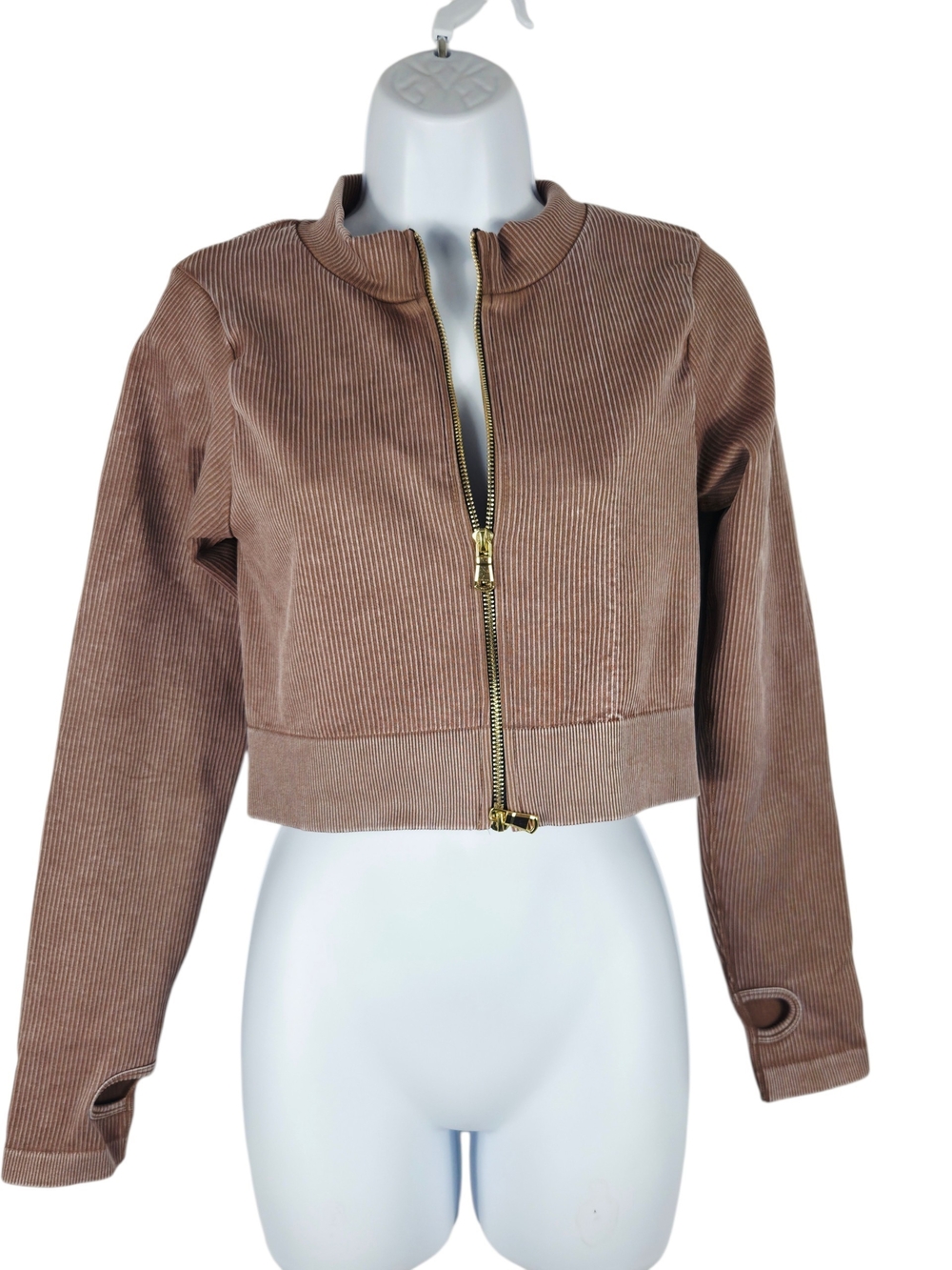 Daisy Cropped Corduroy Zip Jacket - Brown